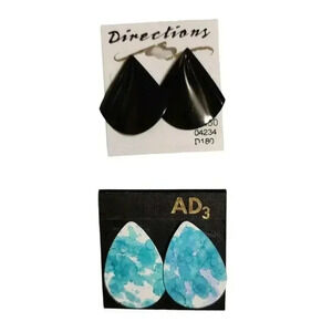 Vintage 1 Turquoise Tear Drop and 1 Black Fan Post Earrings